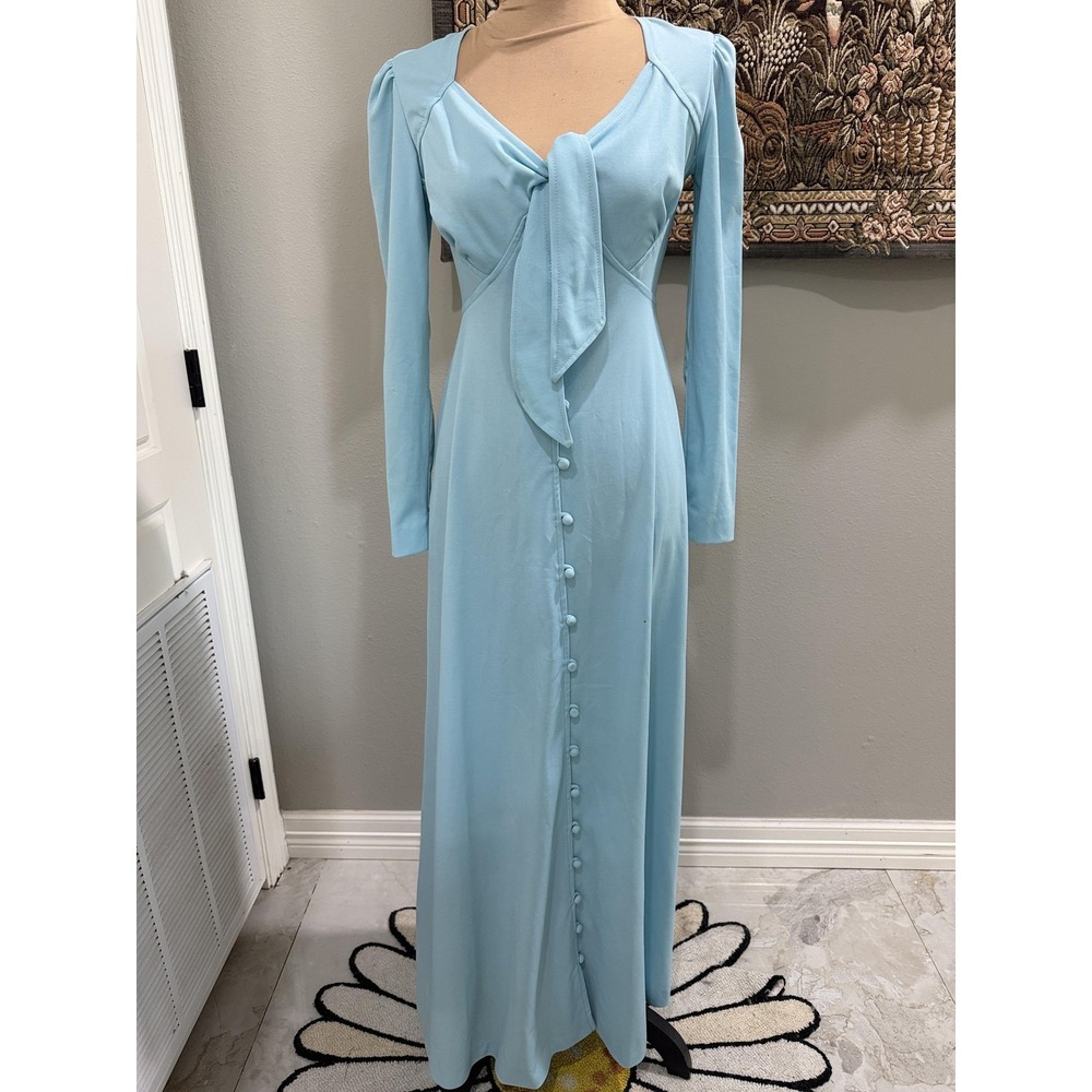 Vintage Mikey Jrs Dress Juniors 7 Blue Bow Front Sheer Back Maxi Gown Formal‎